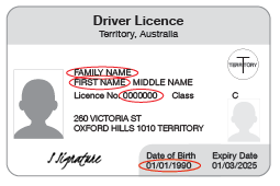 NT Driver licence example.
