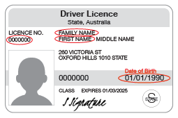 Tasmania Driver licence example.
