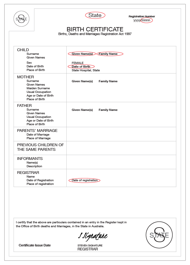 QLD Birth certificate